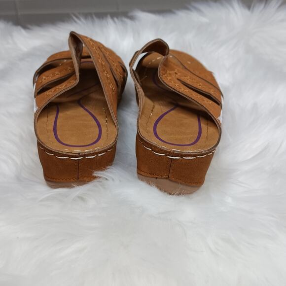 Women's Retro Round Heeled Open Toe Wedges NWT - Picture 9 of 12